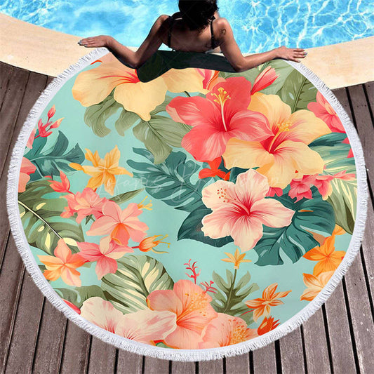 Lofaris Floral Hawaii Summer Holiday Vibe Round Beach Towel