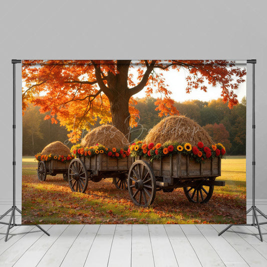 Lofaris Floral Hayride Maple Tree Farm Autumn Scene Backdrop