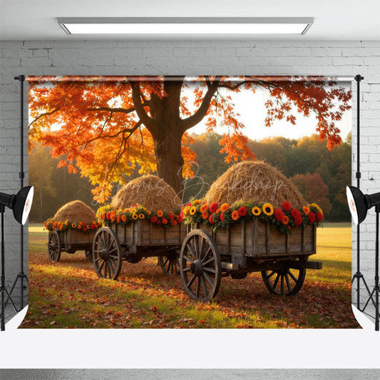 Lofaris Floral Hayride Maple Tree Farm Autumn Scene Backdrop