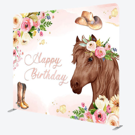 Lofaris Floral Horse Boots Birthday Square Tension Backdrop