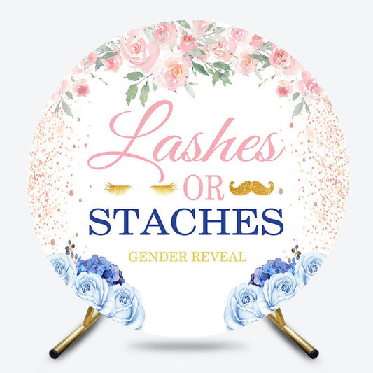 Lofaris Floral Lashes Or Staches Round Gender Reveal Backdrop