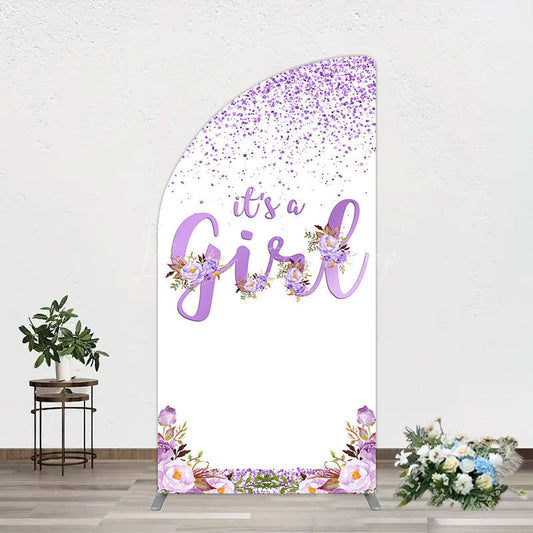 Lofaris Floral Lavender Sweet Girl Baby Shower Half Moon Arch Backdrop