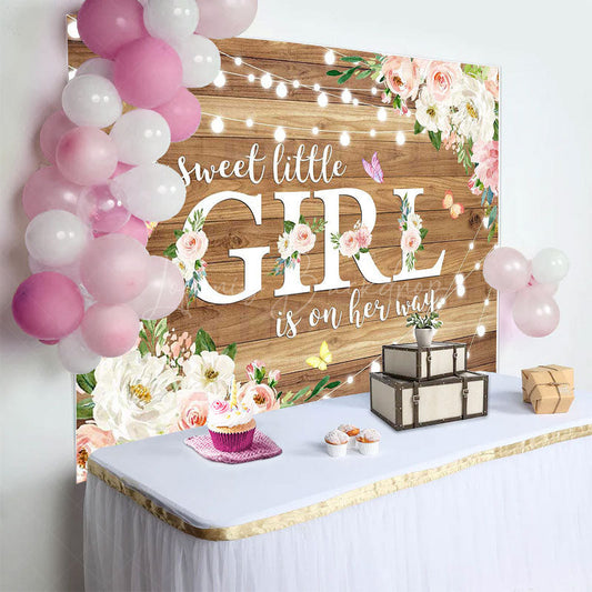Lofaris Floral Lighted Sweet Little Girl Wooden Backdrop