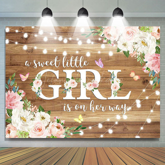 Lofaris Floral Lighted Sweet Little Girl Wooden Backdrop