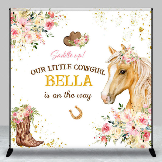 Lofaris Floral Little Cowgirl Custom Name Baby Shower Backdrop
