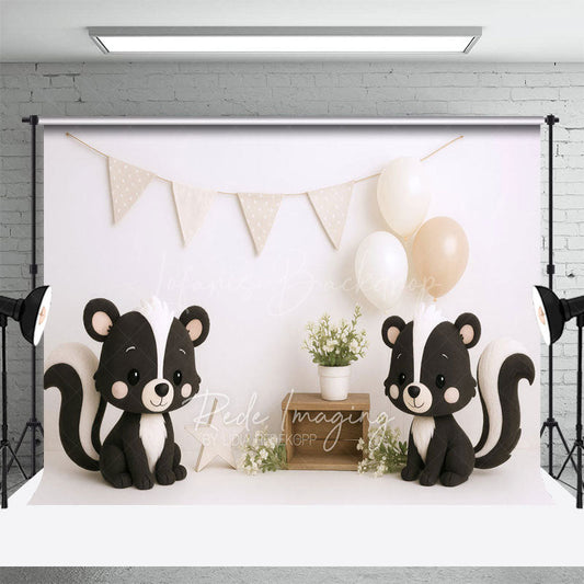 Lofaris Floral Little Raccoon Balloon Cake Smash Backdrop