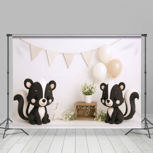 Lofaris Floral Little Raccoon Balloon Cake Smash Backdrop