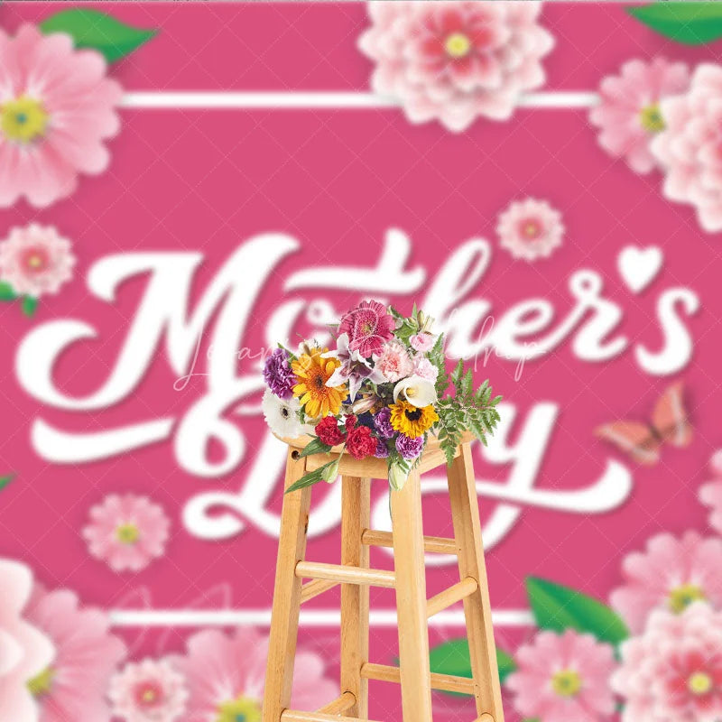 Lofaris Floral Mother’s Day Backdrop Pink Paper Flowers and White Frame Party Background