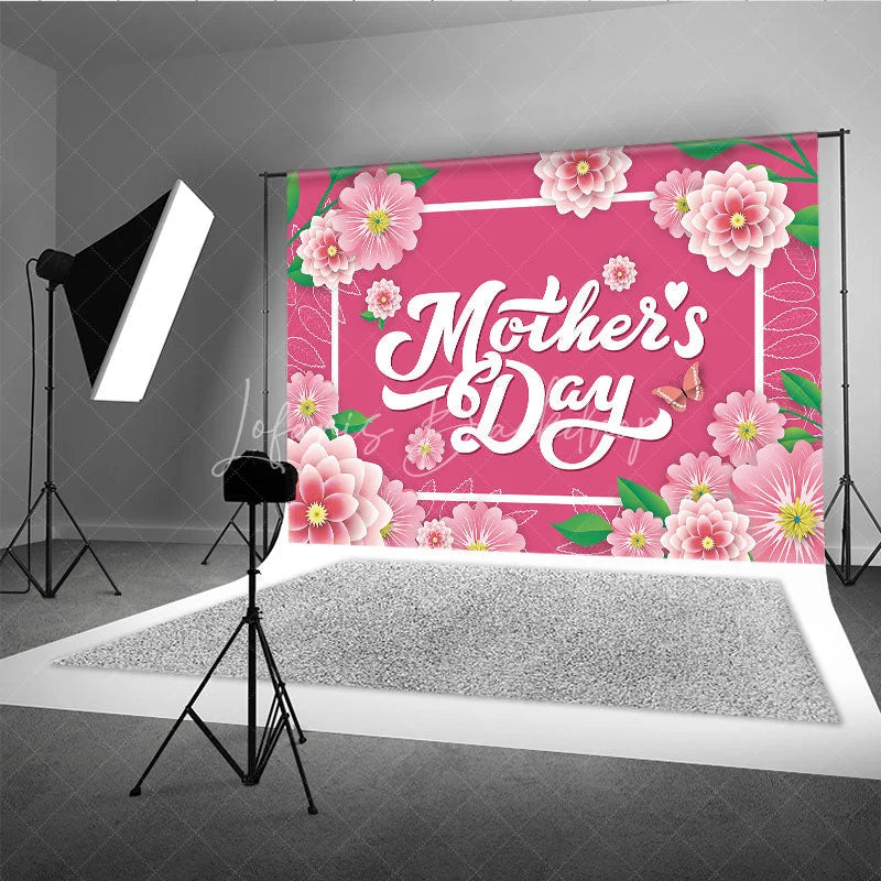 Lofaris Floral Mother’s Day Backdrop Pink Paper Flowers and White Frame Party Background