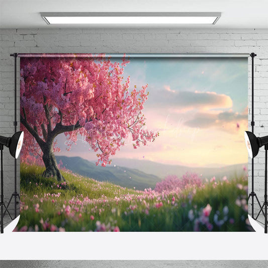 Lofaris Floral Mountain Green Grass Spring Photo Backdrop