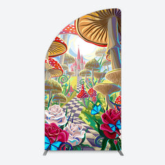 Lofaris Floral Mushroom Wonderland Birthday Half Moon Arch Backdrop