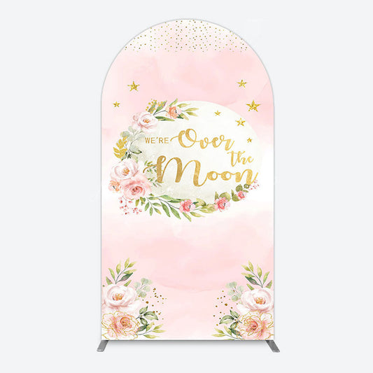 Lofaris Floral Over The Moon Pink Baby Shower Arch Backdrop