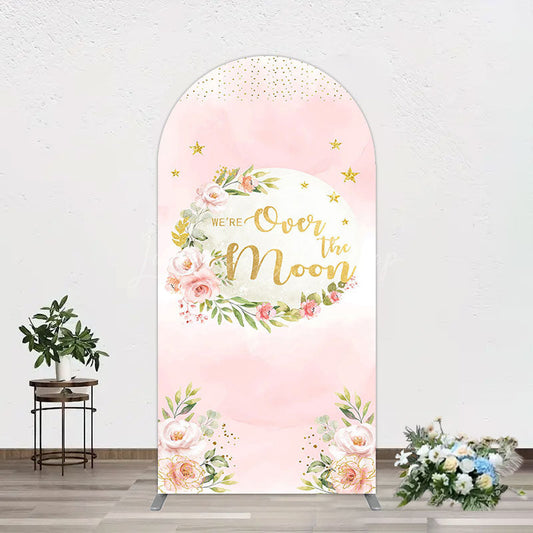 Lofaris Floral Over The Moon Pink Baby Shower Arch Backdrop