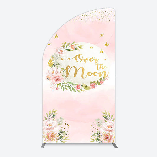 Lofaris Floral Over The Moon Pink Baby Shower Half Arch Backdrop