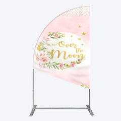 Lofaris Floral Over The Moon Pink Baby Shower Half Arch Backdrop