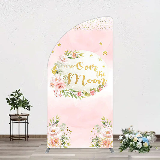 Lofaris Floral Over The Moon Pink Baby Shower Half Arch Backdrop
