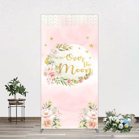 Lofaris Floral Over The Moon Pink Baby Shower Rectangle Backdrop