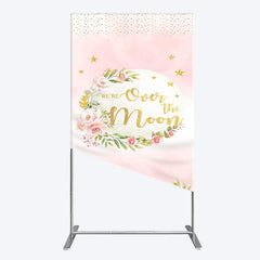 Lofaris Floral Over The Moon Pink Baby Shower Rectangle Backdrop