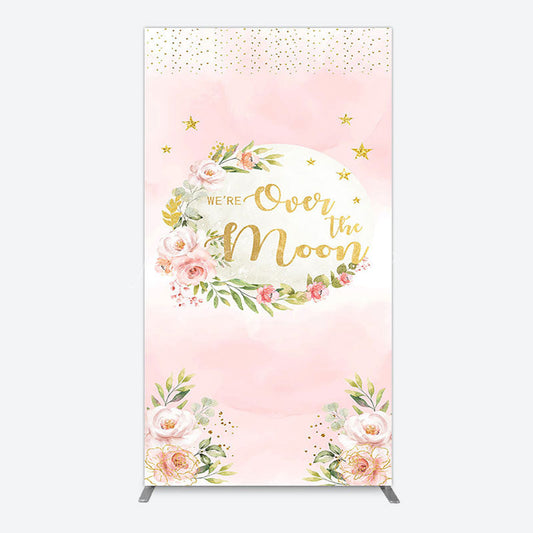 Lofaris Floral Over The Moon Pink Baby Shower Rectangle Backdrop