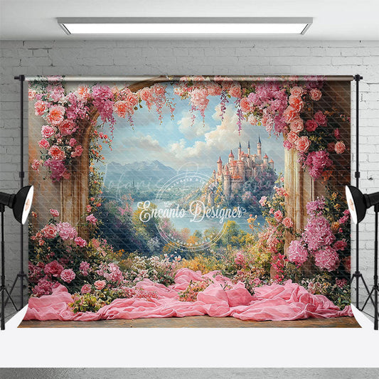 Lofaris Floral Painting Castle View Sweet Wedding Backdrop