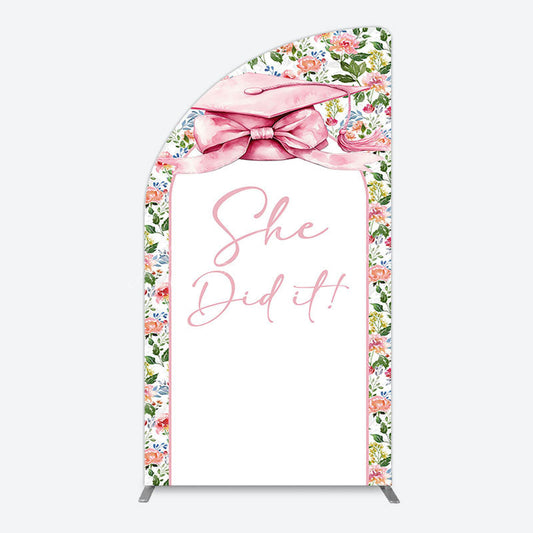 Lofaris Floral Pink Bachelor Cap She Did It Grad Half Moon Arch Backdrop