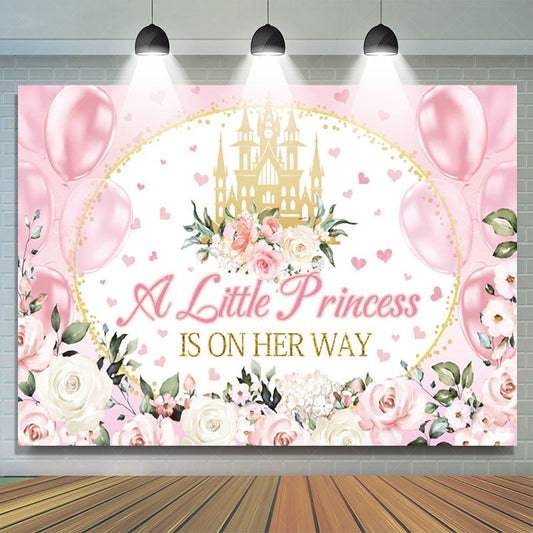 Lofaris Floral Pink Balloons Castle Baby Shower Backdrop