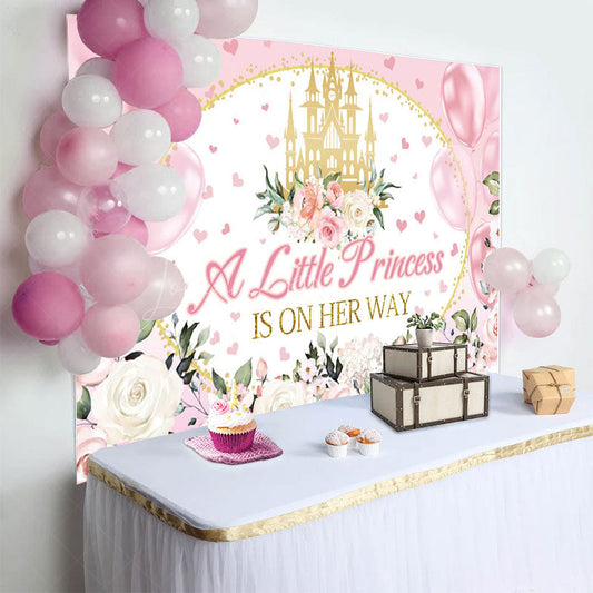 Lofaris Floral Pink Balloons Castle Baby Shower Backdrop