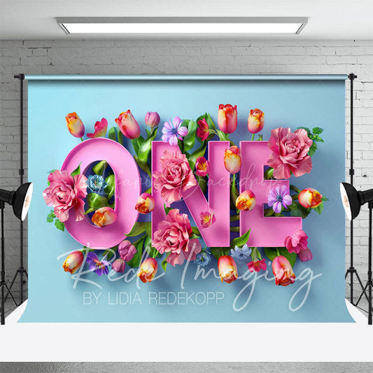 Lofaris Floral Pink First Birthday Cake Smash Photo Backdrop