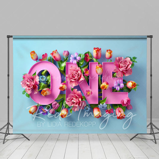 Lofaris Floral Pink First Birthday Cake Smash Photo Backdrop