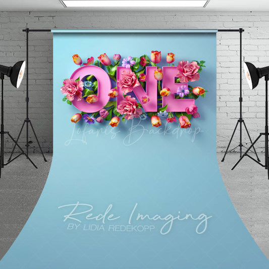 Lofaris Floral Pink First Birthday Cake Smash Sweep Backdrop