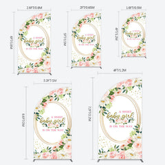 Lofaris Floral Pink Glitter Gold Baby Shower Half Moon Arch Backdrop