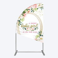 Lofaris Floral Pink Glitter Gold Baby Shower Half Moon Arch Backdrop