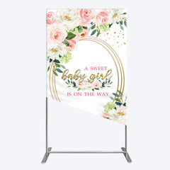 Lofaris Floral Pink Glitter Gold Baby Shower Rectangle Backdrop