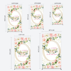 Lofaris Floral Pink Glitter Gold Baby Shower Rectangle Backdrop