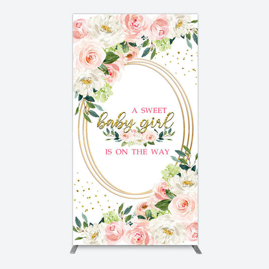 Lofaris Floral Pink Glitter Gold Baby Shower Rectangle Backdrop