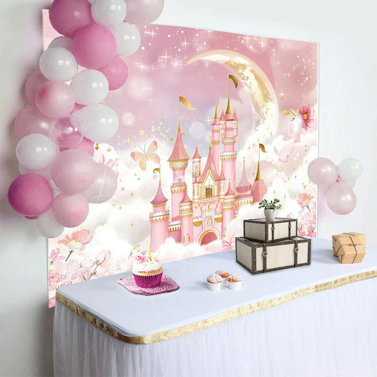 Lofaris Floral Pink Wonderland Night Castle Cloud Backdrop
