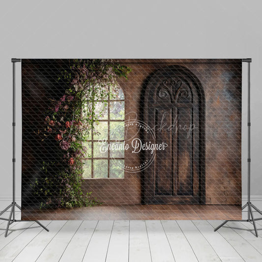 Lofaris Floral Plant Abstract Brown Door Window Backdrop