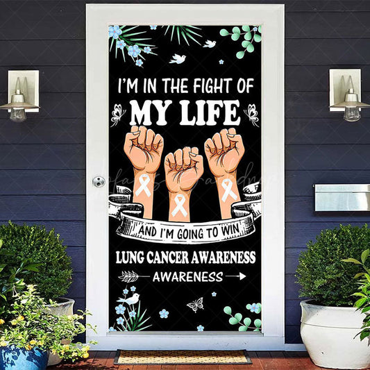 Lofaris Floral Plant Black Lung Cancer Awwareness Door Cover