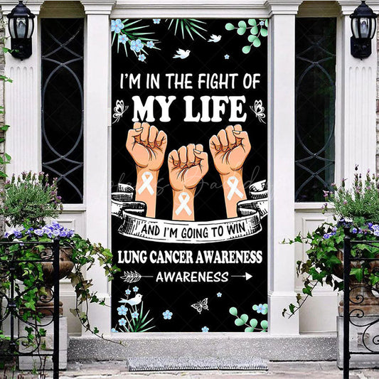 Lofaris Floral Plant Black Lung Cancer Awwareness Door Cover