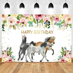 Lofaris Floral Plant Cowboy Happy Birthday Backdrop Rustic Western Party Decor with Flowers for Kids