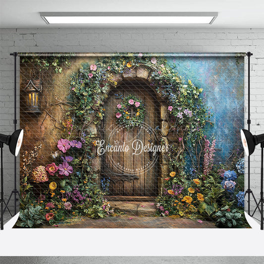 Lofaris Floral Plant Wreath Wood Retro Door Spring Backdrop