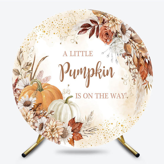 Lofaris Floral Pumpkin Autumn Round Baby Shower Backdrop