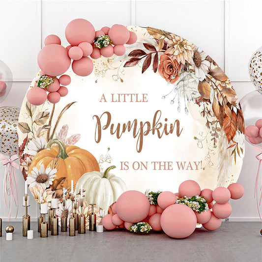 Lofaris Floral Pumpkin Autumn Round Baby Shower Backdrop