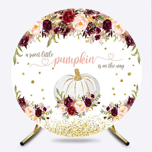 Lofaris Floral Pumpkin On The Way Baby Shower Round Backdrop