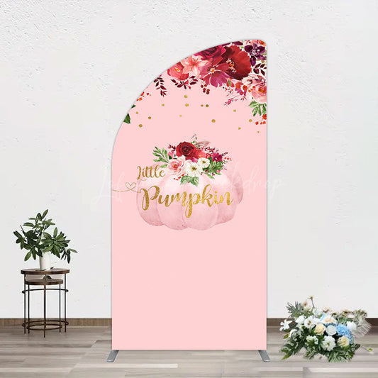 Lofaris Floral Pumpkin Sweet Pink Baby Shower Half Moon Arch Backdrop