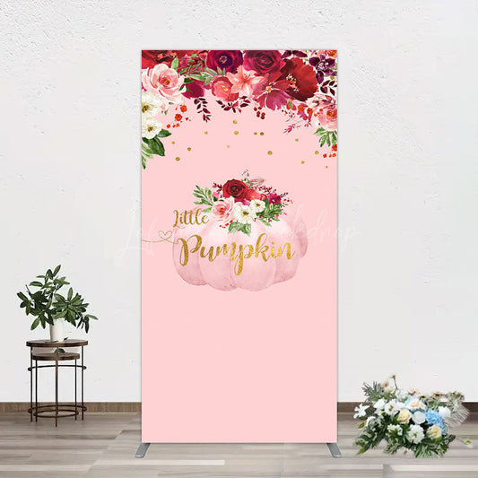 Lofaris Floral Pumpkin Sweet Pink Baby Shower Rectangle Backdrop