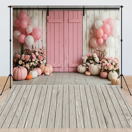 Lofaris Floral Pumpkin Wooden Stripes Combo Set Backdrop