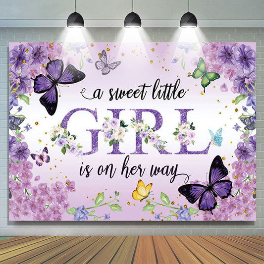 Lofaris Floral Purple Butterfly Girl Baby Shower Backdrop