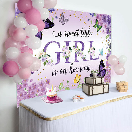 Lofaris Floral Purple Butterfly Girl Baby Shower Backdrop