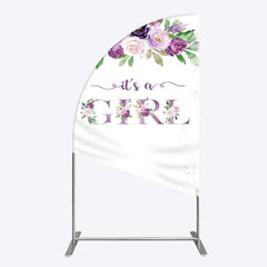 Lofaris Floral Purple Series Girl Baby Shower Half Moon Arch Backdrop